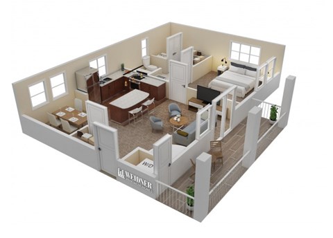 Floor plan for 1 bed, 1 bath, 871 sqft
