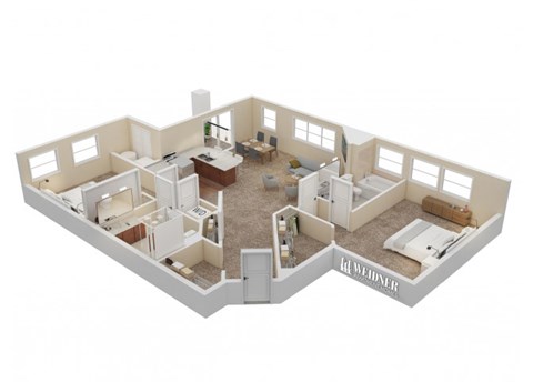 Floor plan for 2 beds, 2 baths, 1398 sqft