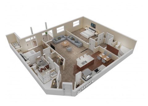 Floor plan for 2 beds, 2 baths, 1297 sqft