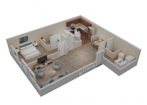 Floor plan for 1 bed, 1 bath, 827 sqft