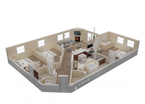 Floor plan for 3 beds, 2 baths, 1336 sqft