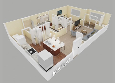 Floor plan for 1 bed, 1 bath, 762 sqft