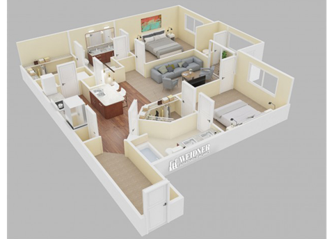 Floor plan for 2 beds, 2 baths, 1131 sqft