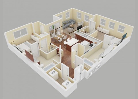 Floor plan for 2 beds, 2 baths, 1112 sqft
