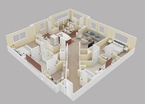 Floor plan for 2 beds, 2 baths, 1168 sqft