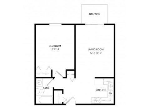 Floor plan for 1 bed, 1 bath, 647 sqft