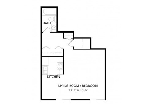 Floor plan for studio, 1 bath, 500 sqft