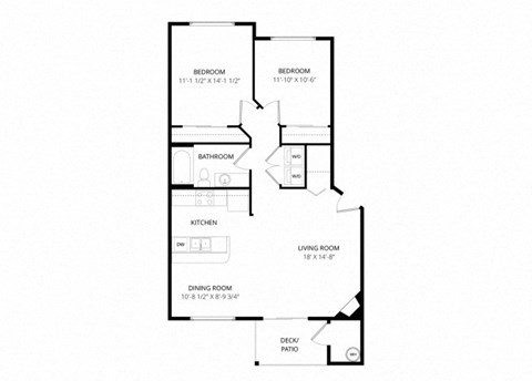 Floor plan for 2 beds, 1 bath, 925 sqft