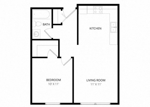 Floor plan for 1 bed, 1 bath, 540 sqft