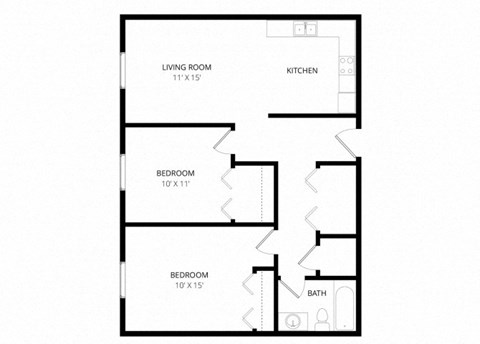 Floor plan for 2 beds, 1 bath, 825 sqft