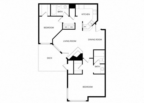 Floor plan for 2 beds, 2 baths, 1050 sqft