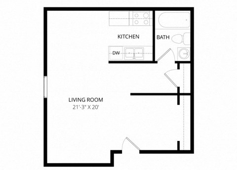 Floor plan for studio, 1 bath, 429 sqft
