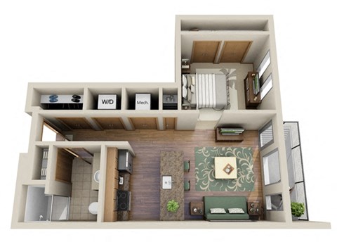 Floor plan for studio, 1 bath, 563 sqft