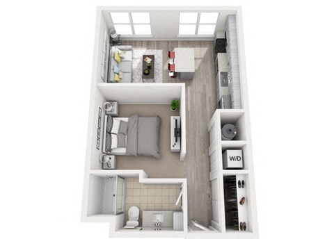 Floor plan for studio, 1 bath, 607 sqft