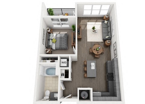 Floor plan for 1 bed, 1 bath, 692 sqft