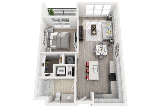 Floor plan for 1 bed, 1 bath, 692 sqft