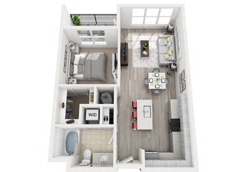 Floor plan for 1 bed, 1 bath, 692 sqft