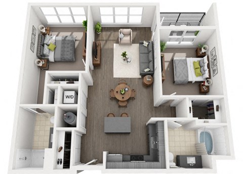 Floor plan for 2 beds, 2 baths, 1066 sqft
