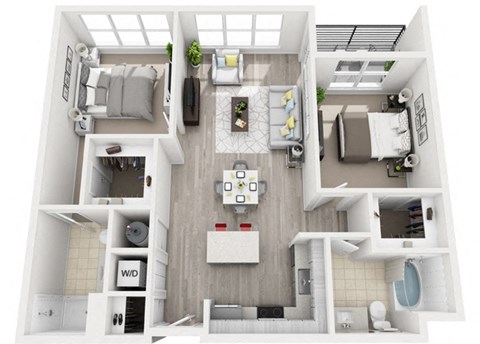 Floor plan for 2 beds, 2 baths, 1066 sqft