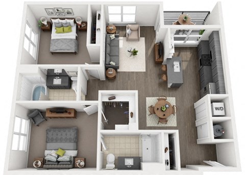 Floor plan for 2 beds, 2 baths, 1089 sqft