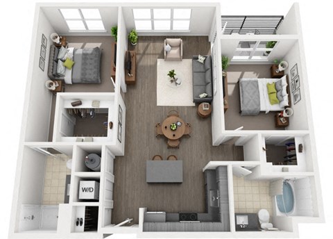Floor plan for 2 beds, 2 baths, 1091 sqft