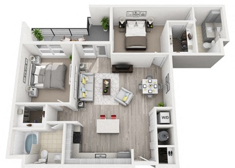 Floor plan for 2 beds, 2 baths, 1121 sqft