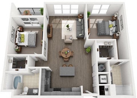 Floor plan for 2 beds, 2 baths, 1135 sqft