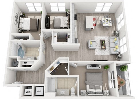 Floor plan for 3 beds, 2 baths, 1310 sqft