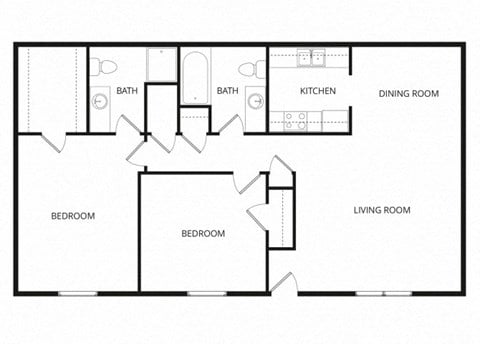 Floor plan for 2 beds, 2 baths, 900 sqft