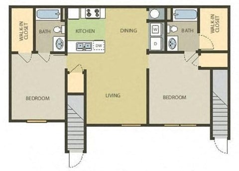 Floor plan for 2 beds, 2 baths, 1002 sqft