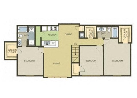 Floor plan for 3 beds, 2 baths, 1471 sqft