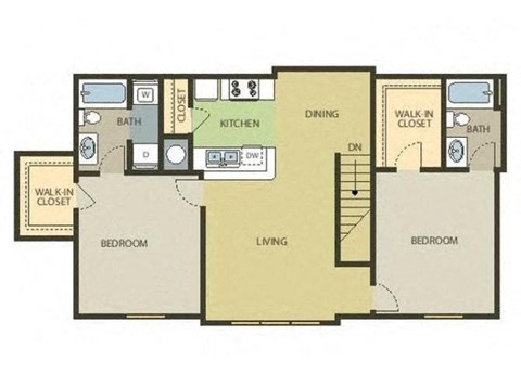 Floor plan for 2 beds, 2 baths, 1183 sqft