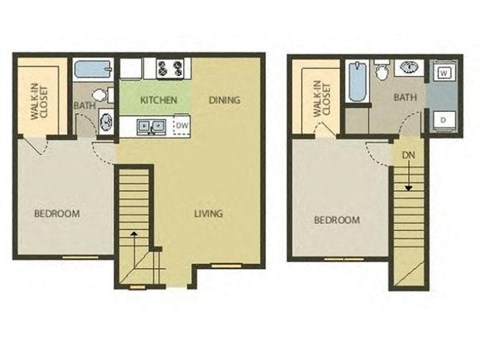 Floor plan for 2 beds, 2 baths, 999 sqft