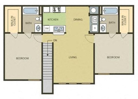Floor plan for 2 beds, 2 baths, 1048 sqft