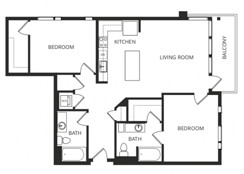 Floor plan for 2 beds, 2 baths, 1136 sqft