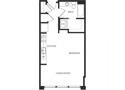 Floor plan for studio, 1 bath, 545 sqft