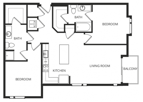 Floor plan for 2 beds, 2 baths, 1098 sqft