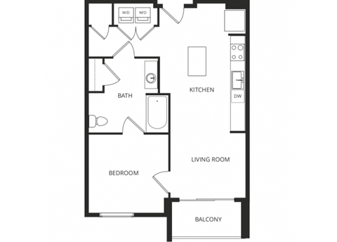 Floor plan for 1 bed, 1 bath, 675 sqft