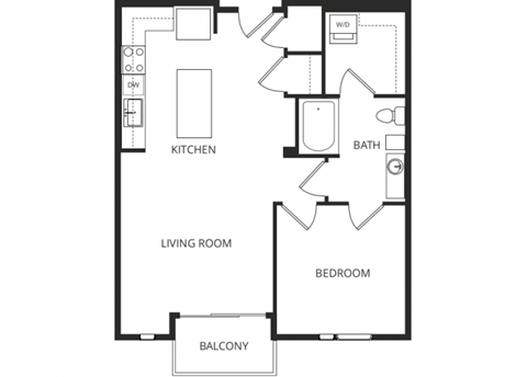 Floor plan for 1 bed, 1 bath, 795 sqft
