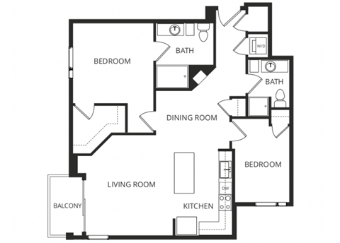 Floor plan for 2 beds, 1.5 baths, 1062 sqft