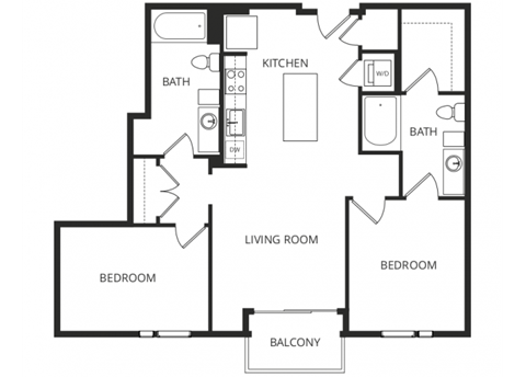 Floor plan for 2 beds, 2 baths, 990 sqft