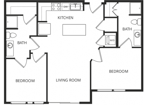 Floor plan for 2 beds, 2 baths, 901 sqft