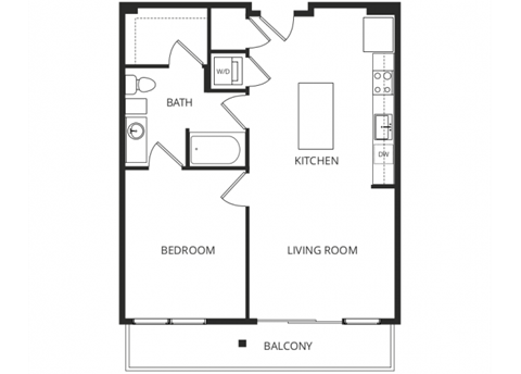 Floor plan for 1 bed, 1 bath, 711 sqft