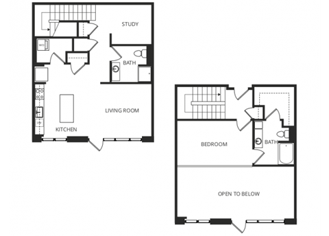 Floor plan for 1 bed, 1.5 baths, 1214 sqft