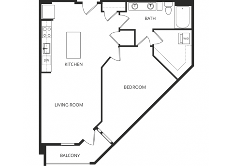 Floor plan for 1 bed, 1 bath, 929 sqft