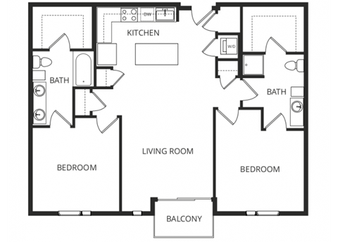 Floor plan for 2 beds, 2 baths, 1202 sqft