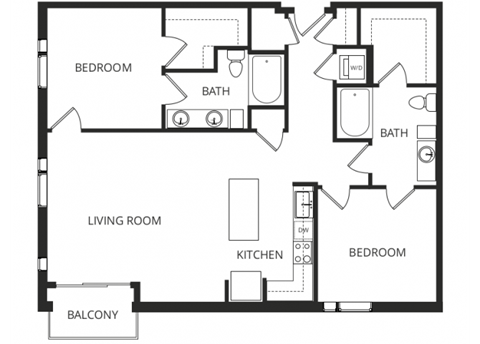 Floor plan for 2 beds, 2 baths, 1202 sqft