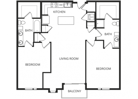 Floor plan for 2 beds, 2 baths, 1367 sqft