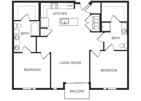 Floor plan for 2 beds, 2 baths, 1193 sqft