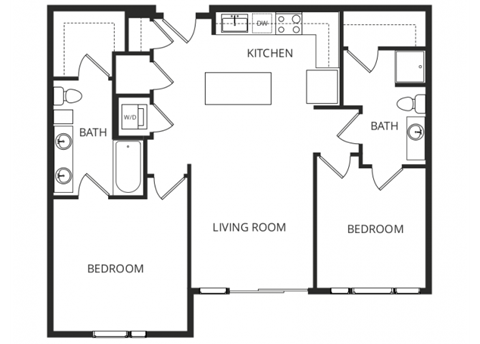 Floor plan for 2 beds, 2 baths, 994 sqft